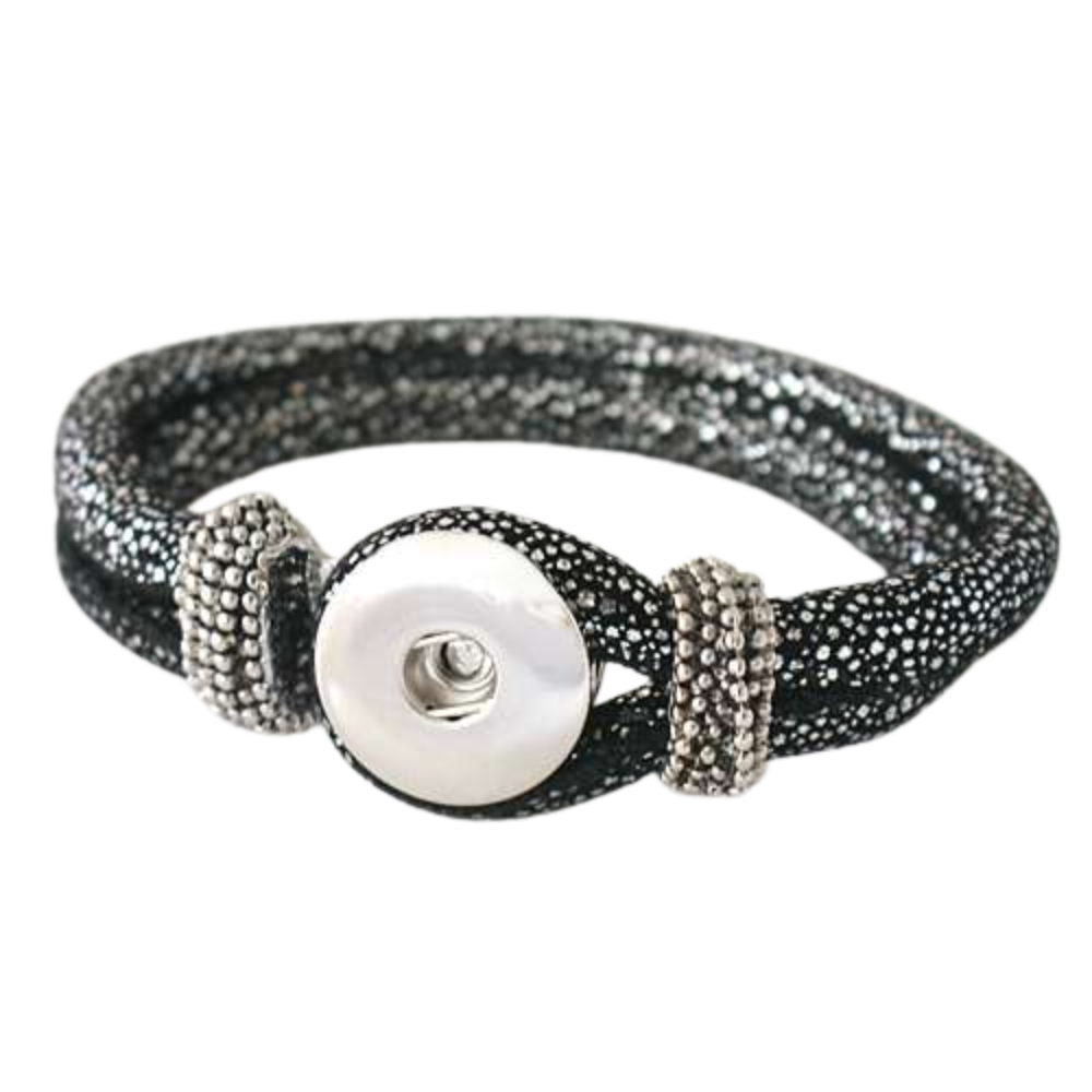 1803 Black Glitter Snap Bracelet with Silver Accents - Image 1