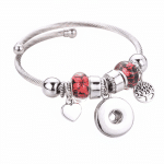 Twisted Cable Bangle Bracelet with Red Floral Charms
