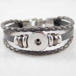 Gray Braided Leather Snap Bracelet with Silver Accents