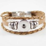 Tan Braided Leather Snap Bracelet with Silver Accents