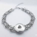 Double Link Silver Chain Snap Bracelet with Rhinestones