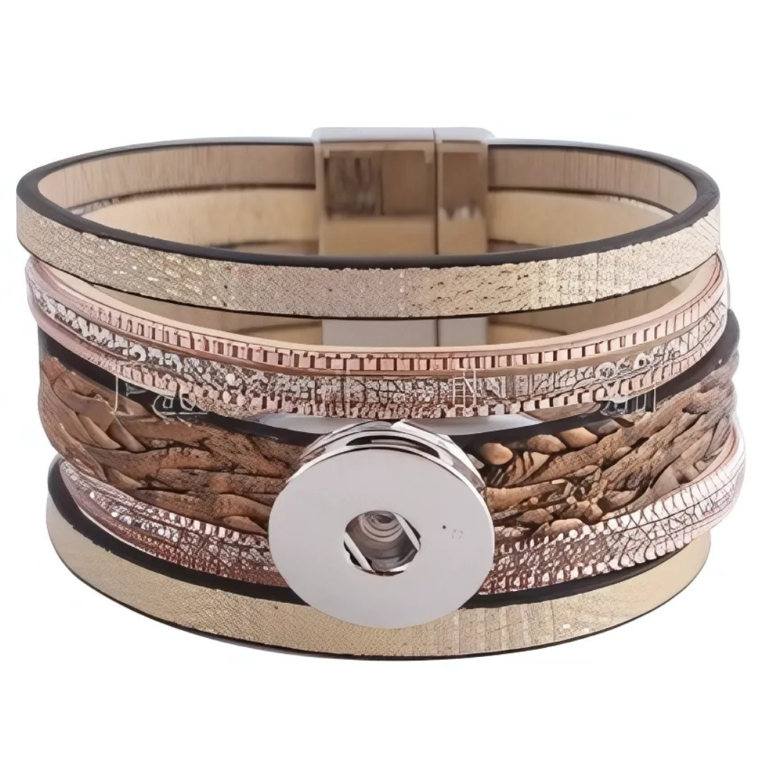 KC0259 Multi-Strand Snap Bracelet - Braided Leather & Metallic - Image 1