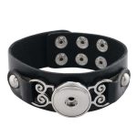 Black Leather Snap Bracelet with Scroll Accents