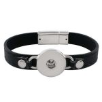 Black Leather Snap Bracelet with Magnetic Clasp