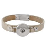 Beige Faux Leather Snap Bracelet with Magnetic Clasp