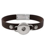 Dark Brown Leather Snap Bracelet with Magnetic Clasp