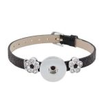 CLEARANCE - Black Faux Leather Bracelet with Starflower Accents