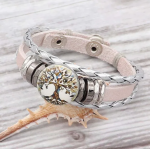 Blush Braided Snap Bracelet with Silver Beads and Stud Closure - Image 2