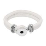 White Leather Snap Bracelet with Silver Accents