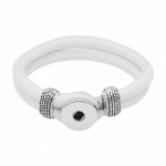 White Leather Snap Bracelet with Silver Accents