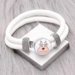 White Leather Snap Bracelet with Silver Accents - Image 2