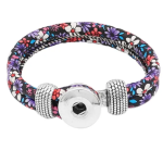 Floral Fabric Snap Bracelet with Silver Accents