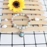 Aqua & Terracotta Stone Beaded Snap Bracelet - Image 2