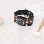Black & Brown Real Leather Rivet Snap Bracelet - Image 2