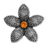 Textured Black Flower Snap with Amber Gem