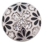 Black & Silver Floral Snap with Clear Rhinestones