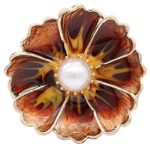 Amber Petal Enamel Flower with Pearl Center