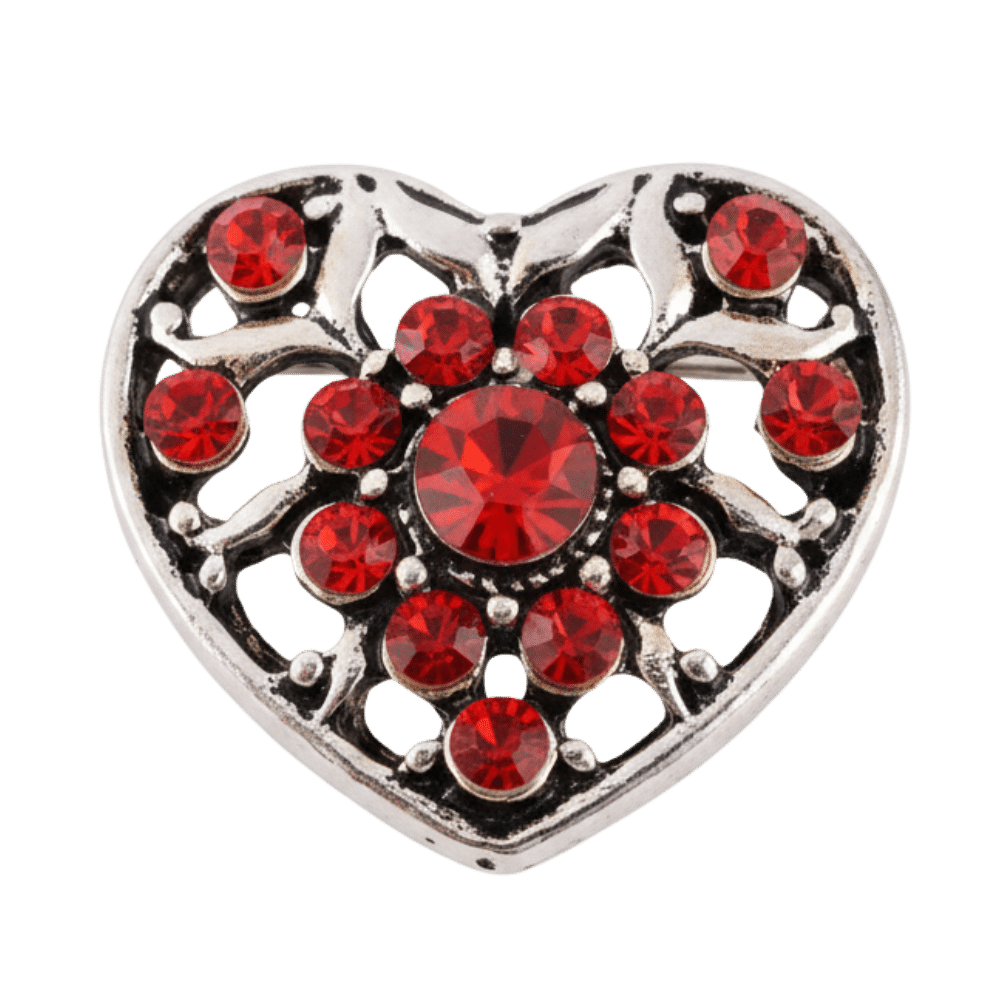 KC9803 Red Crystal Filigree Heart Snap - Image 1