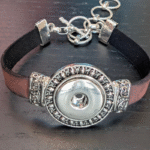 Dark Brown Leather Snap Bracelet with Antique Silver Scroll Frame