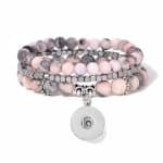 Natural Jasper & Pink Stone Three-Strand Snap Bracelet