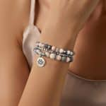 Natural Jasper & Pink Stone Three-Strand Snap Bracelet - Image 2