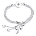 Silver Multi-Strand Dangling Heart Snap Bracelet